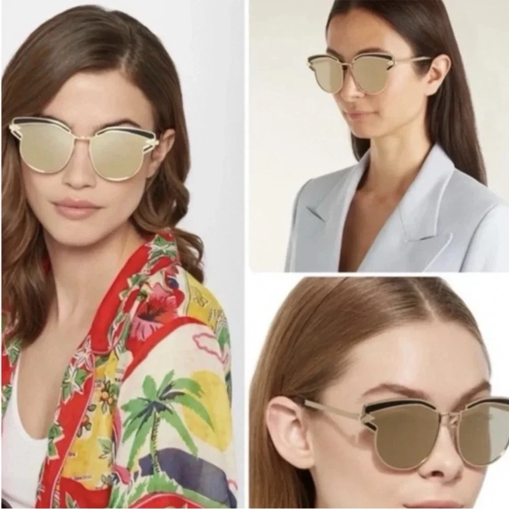 Karen Walker Superstars Felipe Sunglasses Blk/Gold Tone Mirrored Cat Eye - Picture 9 of 9